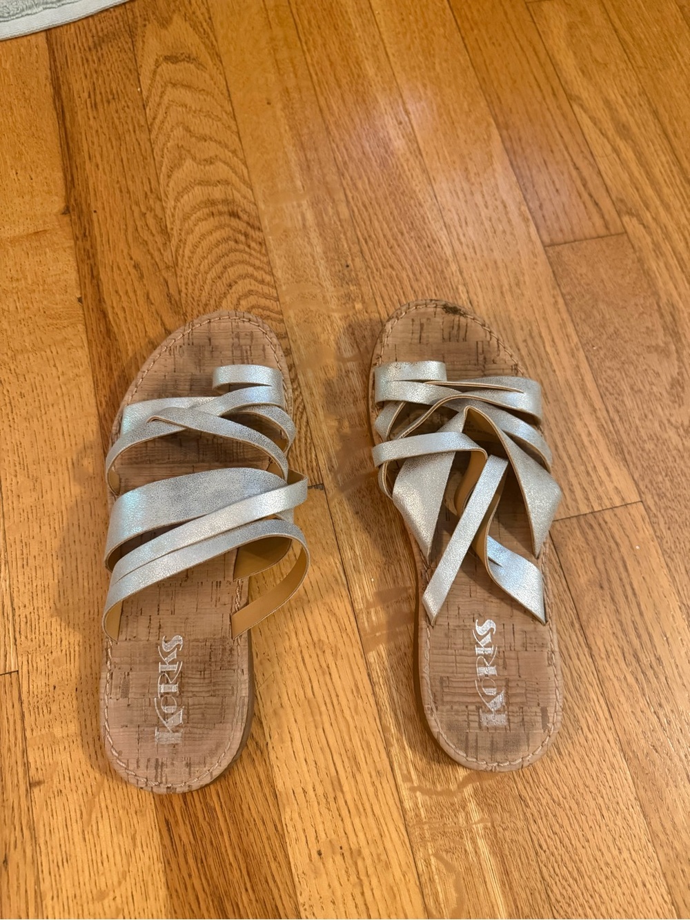 Korks Silver Strap Slide Sandals Size 6.5